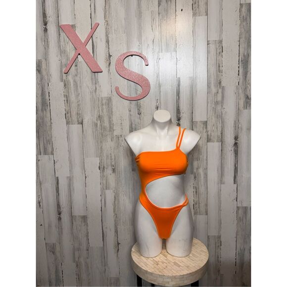 Orange Asymmetrical Cutout bodysuit size XSMALL - Picture 1 of 8